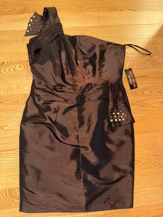 Stacy Adams Dresses & Skirts - Brand New Elegant One-Shoulder Brown Evening Coctaik Dress with stones